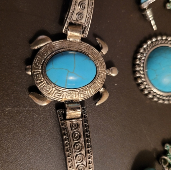Bohemian Turquoise and Silver accent Bracelet, Earrings and Charm Set - Picture 5 of 11